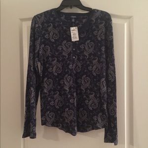 Chaps Paisley Long Sleeve Henley Shirt